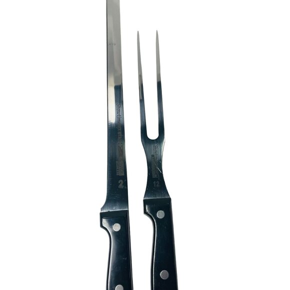 Showtime Six Star+ Carving Knife & Fork Set Stainless Steel Black Handles #2 &12 - Picture 1 of 10